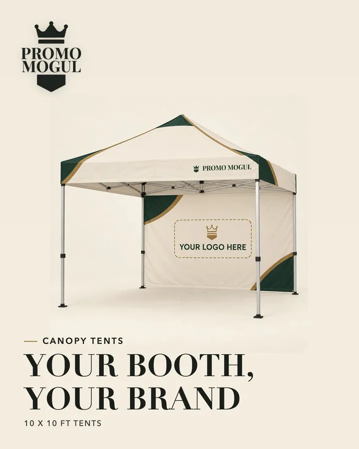 A 10 x 10 canopy tent printed edge to edge, your booth, your brand