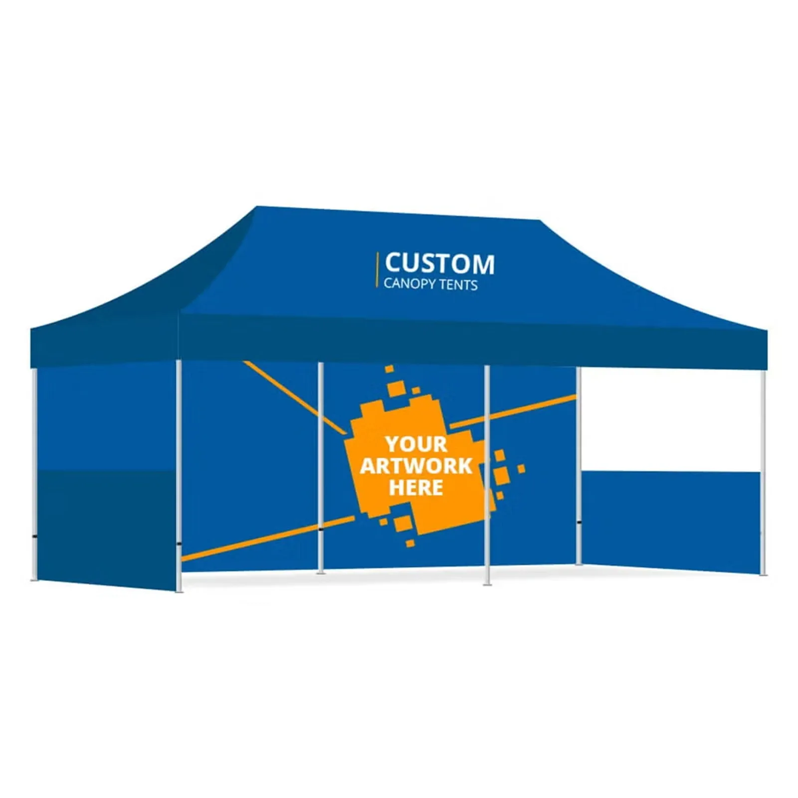 Custom printed 10 by 20 canopy tent with your artwork on the canopy and walls