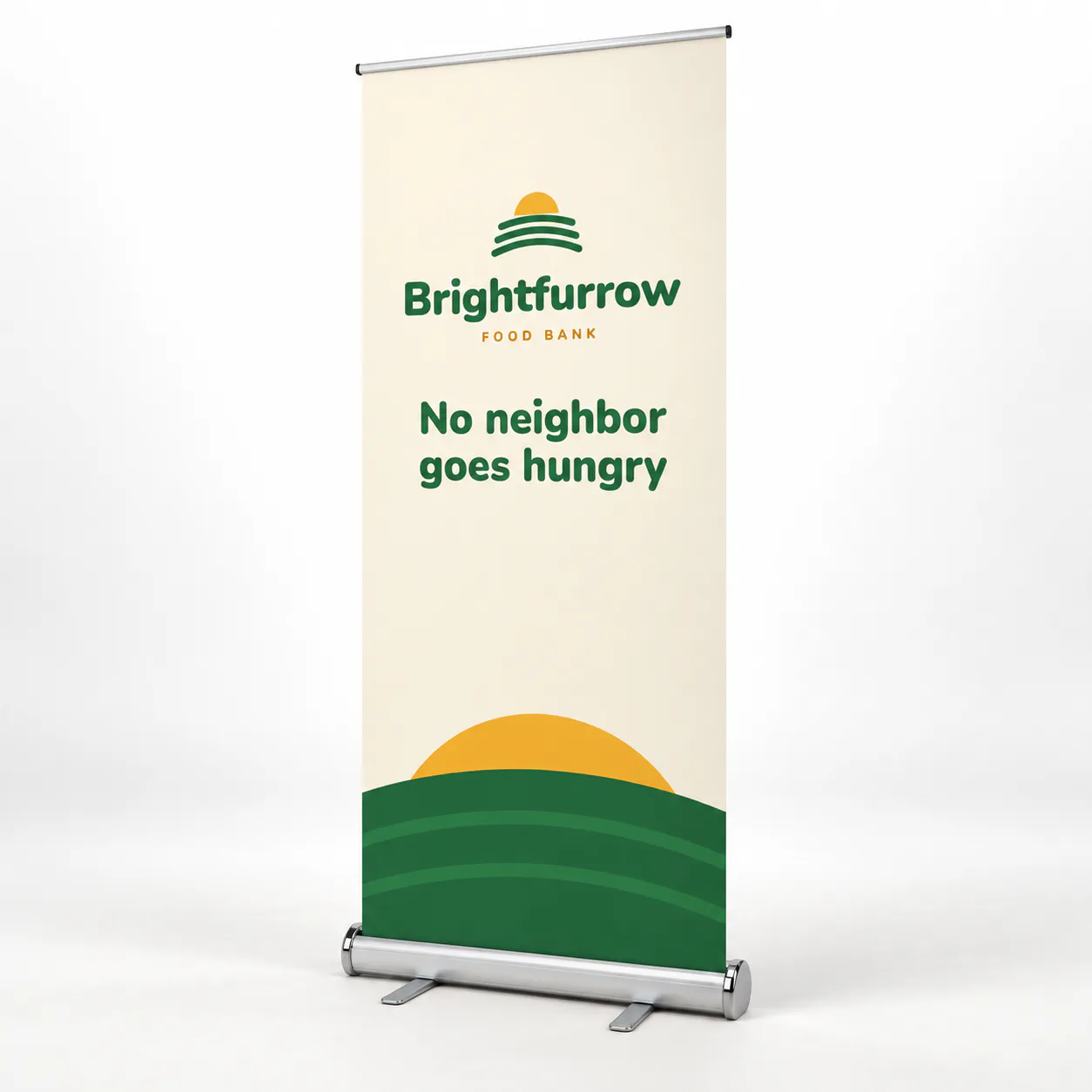 Roll up stand with a printed banner, sample design