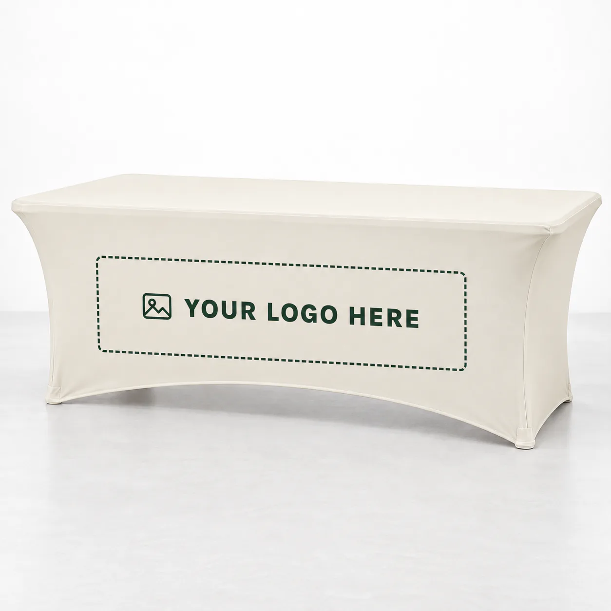 6 ft stretch table cover with a YOUR LOGO HERE print area