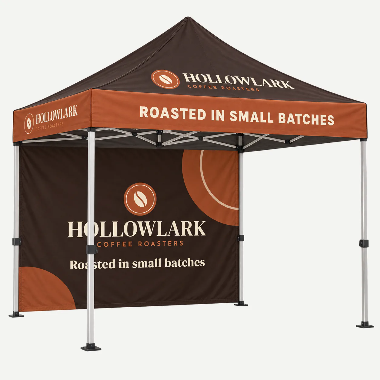 10 x 10 ft tent with printed canopy and optional back wall, sample design