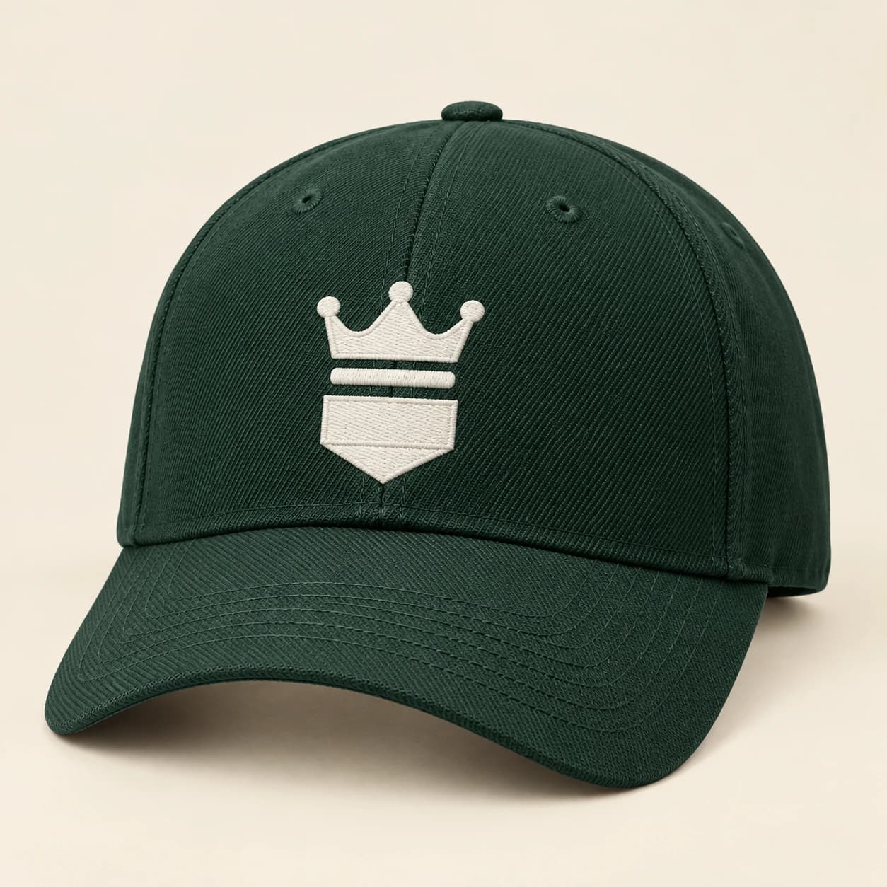 Custom six panel baseball hat with the PromoMogul crown embroidery