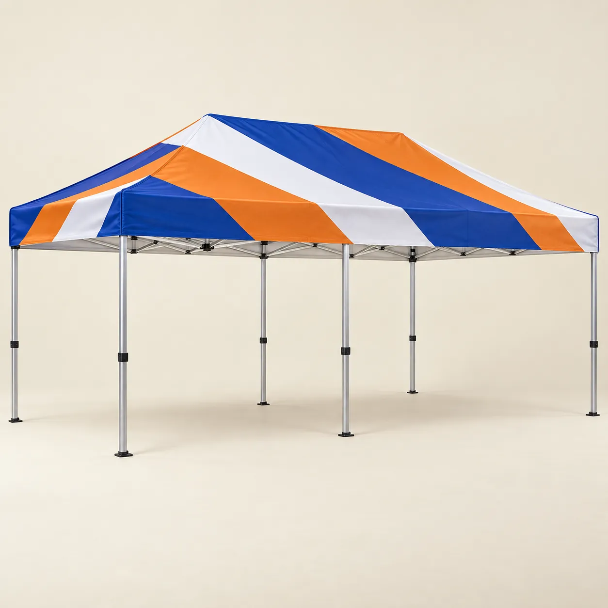 Custom Canopy Tent 10 x 15: Custom 10 x 15 canopy tent on its six leg aluminum frame, printed with sample artwork