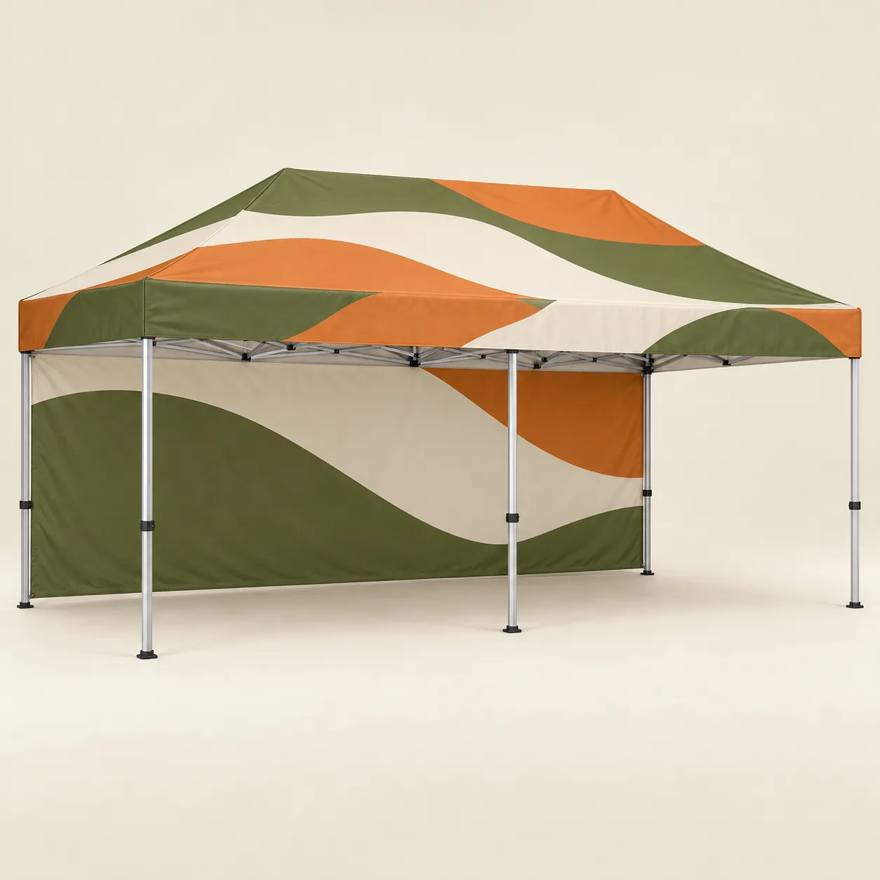 Custom Canopy Tent 10 x 20: Custom 10 x 20 canopy tent with a printed full back wall, printed with sample artwork