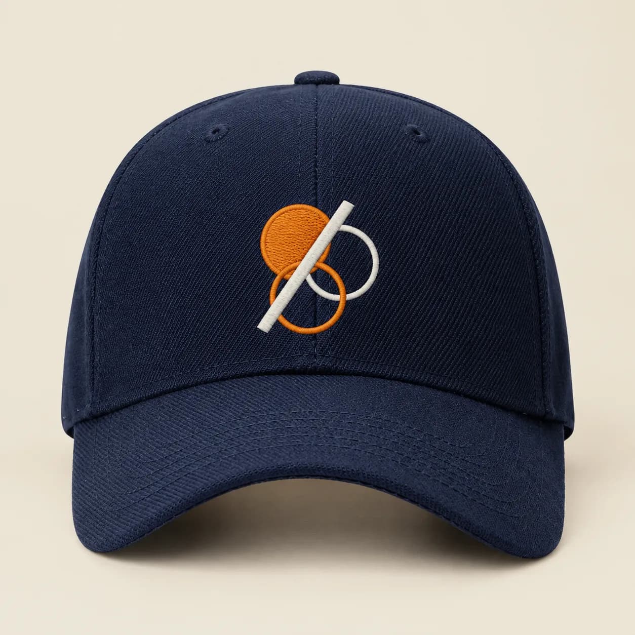 Custom 6-Panel Baseball Hats: Custom structured 6 panel baseball cap in navy with an embroidered sample mark