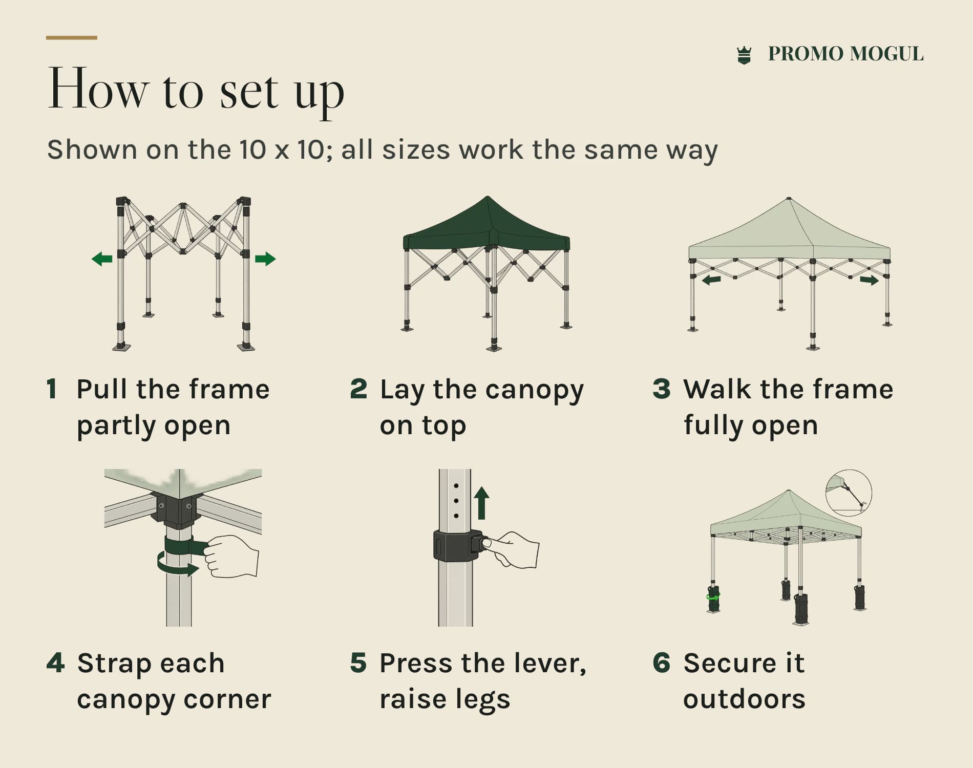 Pro Booth Kit, 10 x 10 Tent with Back Wall and 2 Flags: How to set up the canopy tent in six steps