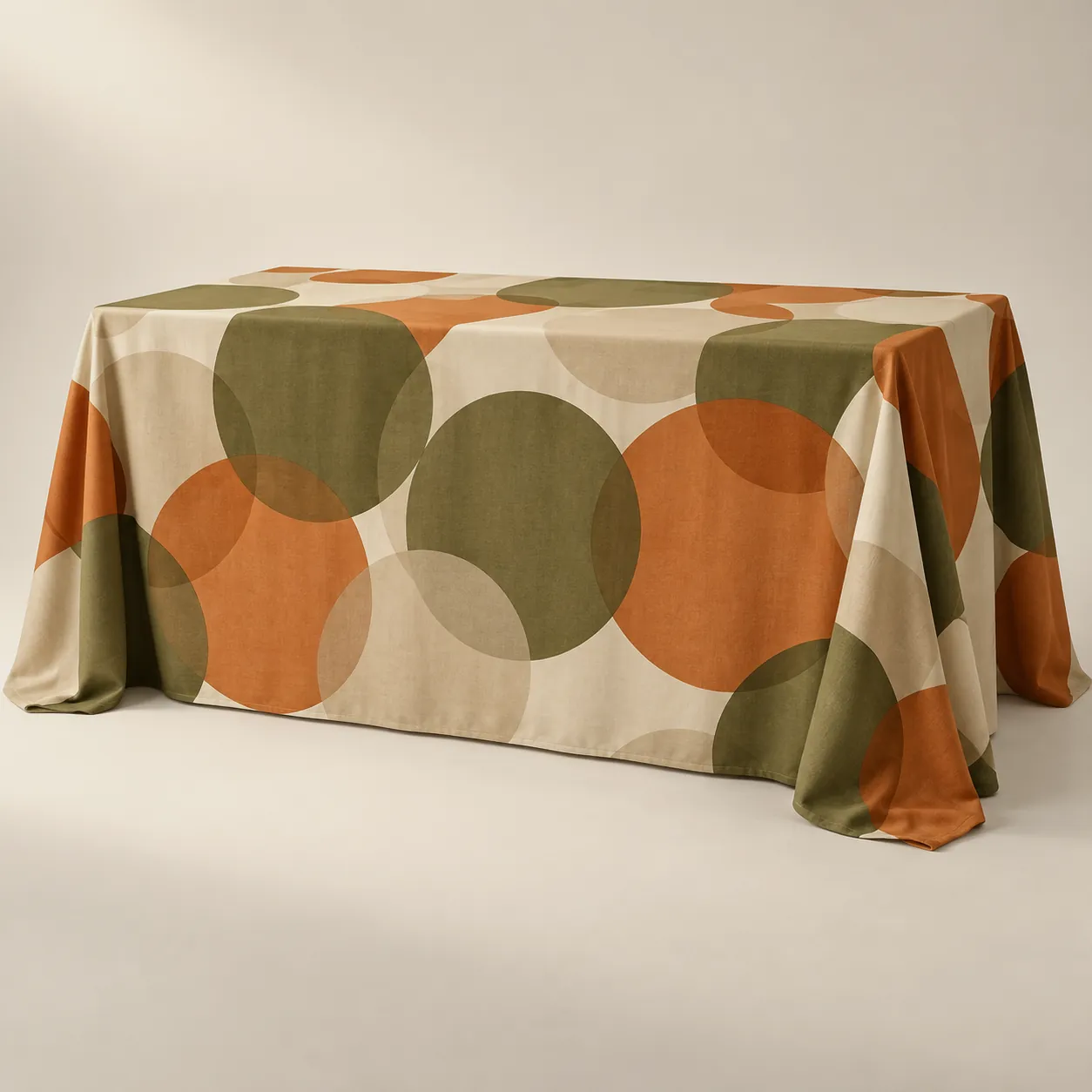 Premium Full-Color Table Covers & Throws: 6 ft table throw, 4 sided, draped over a standard table, printed with sample artwork